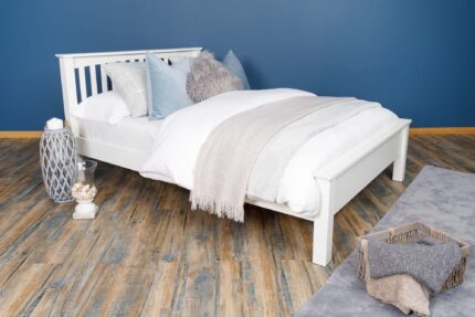 Agrami Soft White Solid Wood Bed Frame – Small Double 4ft, Low Foot End